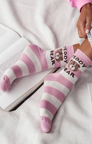 0200-146 Ciorapi dama Teddy Bear/Stripes Milena - roz