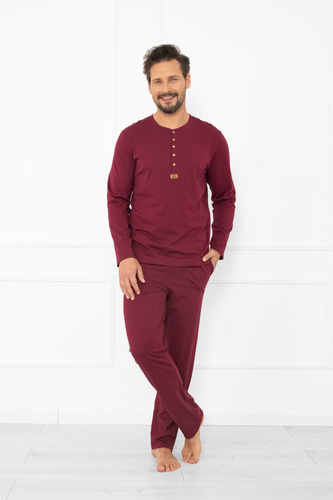 Pijama pentru bărbați Gordo - bumbac clasic, top polo și pantaloni cu buzunare Italian Fashion - maro