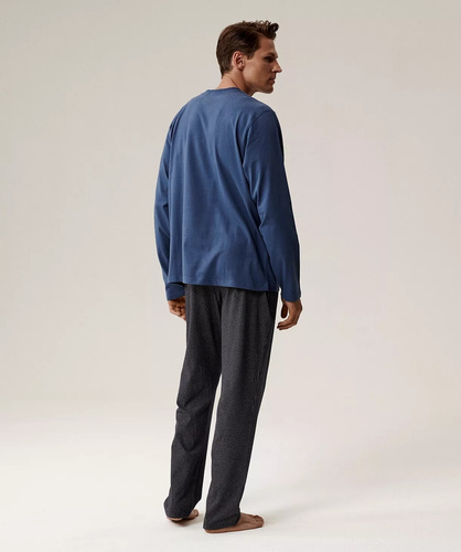 Pijamale bărbătești NMP-389 Atlantic – bumbac albastru, mâneci lungi, set elegant pentru nopți reci