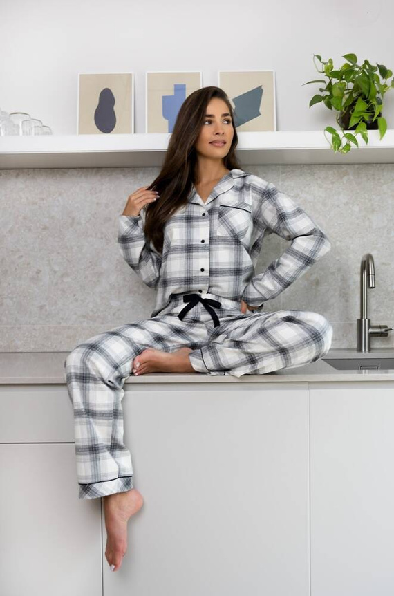 Pijamale Cressida Flannel Sensis pentru femei - gri-crem