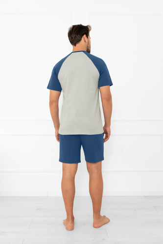 Pijama pentru bărbați Alexander Italian Fashion - mâneci scurte și pantaloni scurți, 100% bumbac - gri/jeans