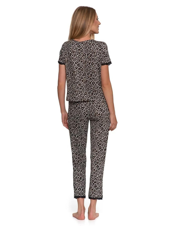 Pijamale de damă Moraj PDD3800-013, bej - viscoză, imprimeu leopard, cu bordură din dantelă