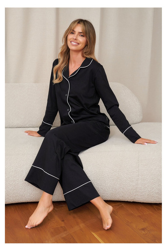 Pijamale damă Doctor Nap 7527 Noir, 100% bumbac, cu nasturi, lungă