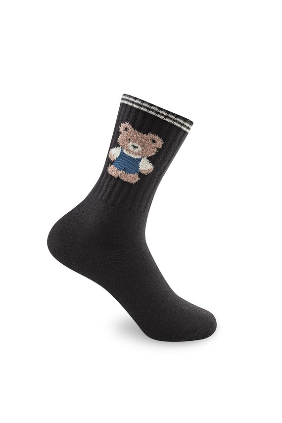 Be Snazzy SK-136 Șosete damă de iarnă negre, moi, fără presiune, cu model ursuleți