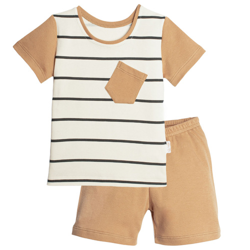 Pijamale băieți Nicol 222037, set din bumbac, mânecă scurtă, crem