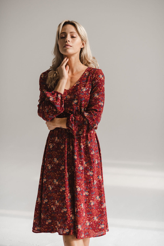 Rochie pentru gravide și alăptare Lovely Dress Midi Milk&Love – bordo cu flori