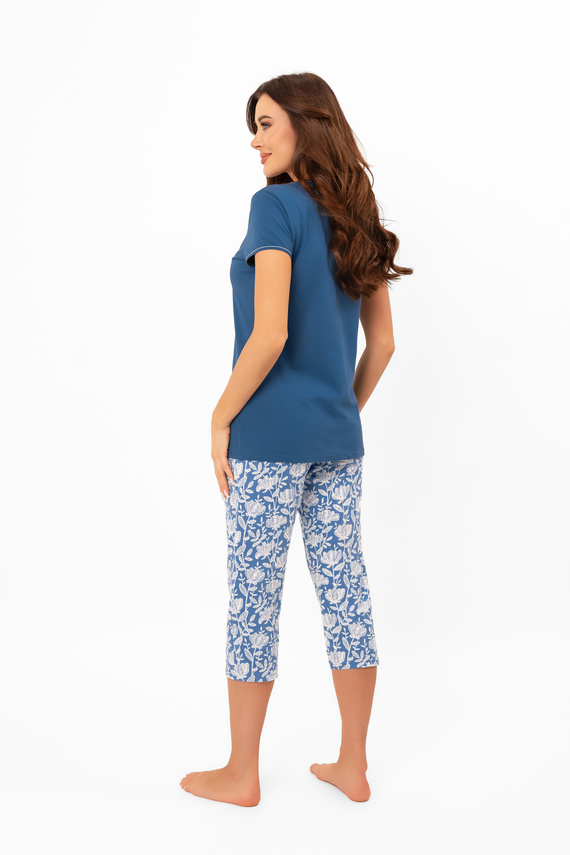 Pijama de damă Boma - mânecă scurtă, pantaloni 3/4, bumbac Italian Fashion - blugi/imprimeu