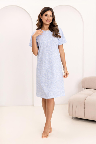 Rochie de noapte 169 Regina – din bumbac, cu model floral, decolteu semicircular | Eleganță și confort