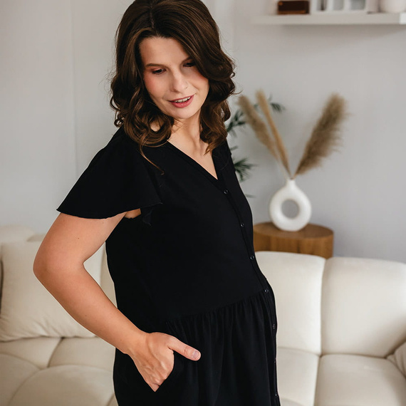 Cămașă de maternitate Linda Eevi, neagră – pentru hrănire, flexibilă, respirabilă, calitate poloneză