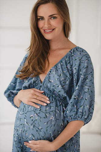 Rochie albastra de maternitate si alaptare Milk Sun Milk&Love cu flori