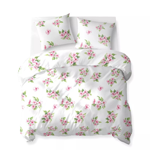 5766 A Lenjerie de pat din bumbac Cotton Bloom Detexpol, albă cu flori roz – 100% bumbac, față-verso, producție poloneză
