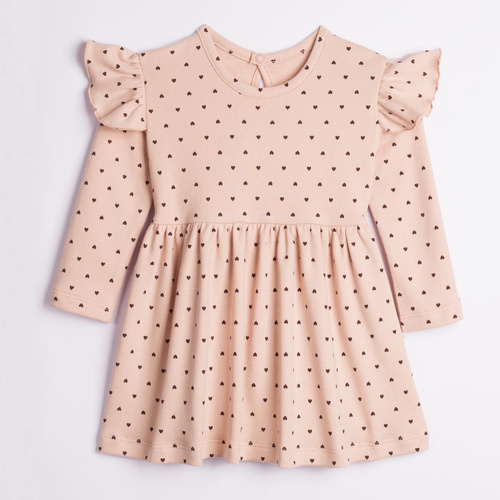 226166 Nicol HANIA Rochie fete 100% bumbac bej cu inimioare