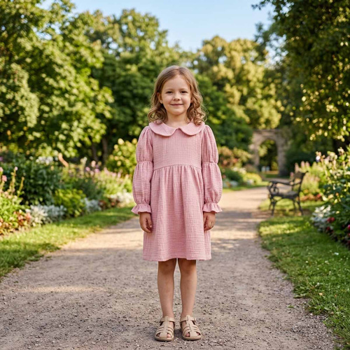 Rochie pentru fete Nicol 224286 din mușelin 100% bumbac, mânecă lungă