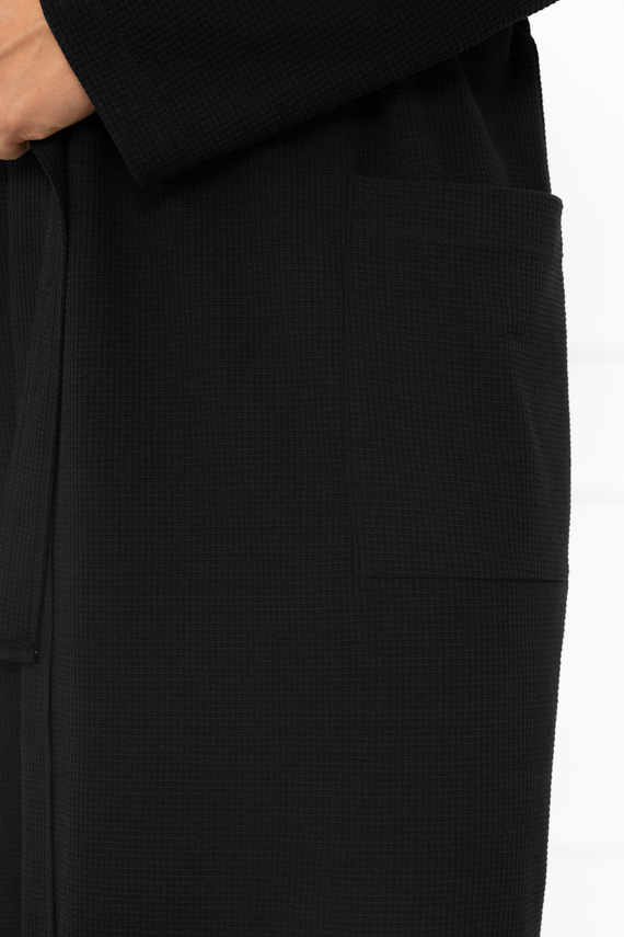 Bono halat de bărbați Italian Fashion negru - cu curea, model în relief, elegant și confortabil