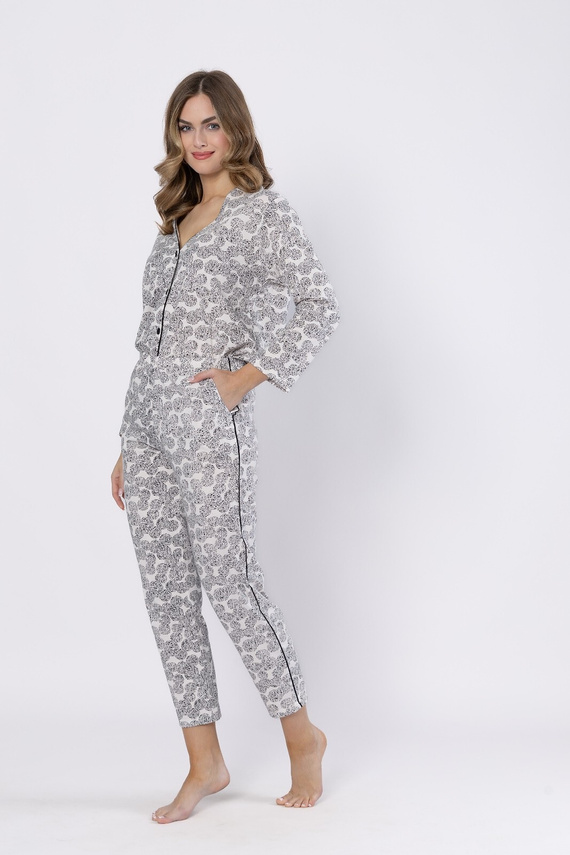 1609 Pijamale Bronia Leveza, negru - clasic, cu nasturi, maneci lungi