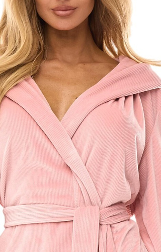 2509 L&L Luna halat de baie scurt pentru femei cu glugă, roz pudrat – confortabil și ușor