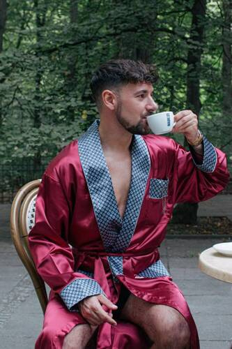 940 Halat de baie din satin pentru bărbați Forex - maro