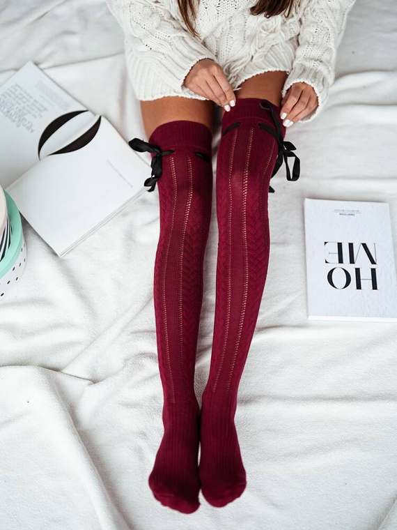 835 Wstążka Zakolanówki damskie Milena bordo