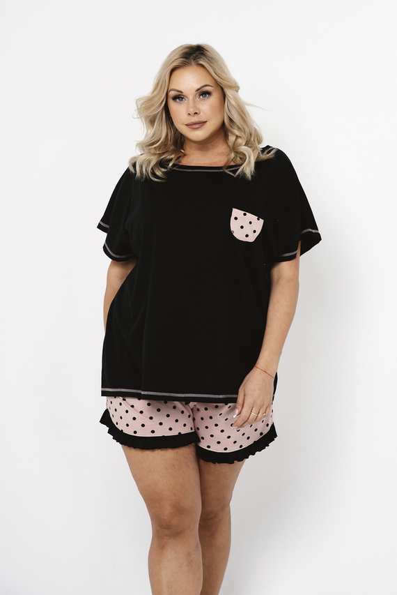 Buscato Pijama cu mânecă scurtă pentru femei, pantaloni scurți Italian Fashion- print/negru