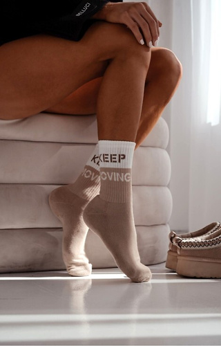 0071-009 Șosete de damă Unique Milena bej - jumătate de țesătură terry, bumbac, călduroase și confortabile