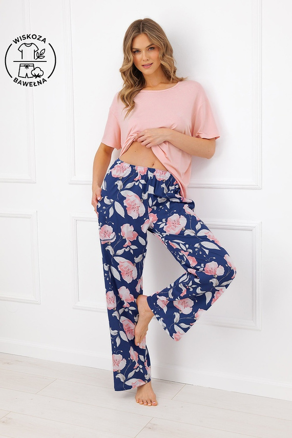 Pijamale damă Italian Fashion Ardizja, vâscoză, bumbac, imprimeu floral, lungă