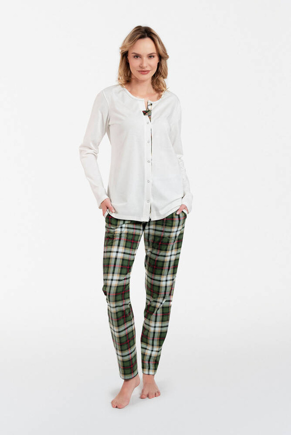 Asama Pijama de damă descheiată cu mânecă lungă, pantaloni lungi Italian Fashion - ecru/print