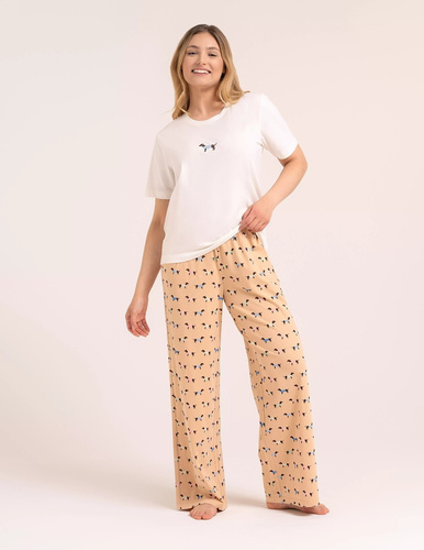 Pijamale damă Moraj PDD4300-022 ecru din bumbac, pantaloni lungi