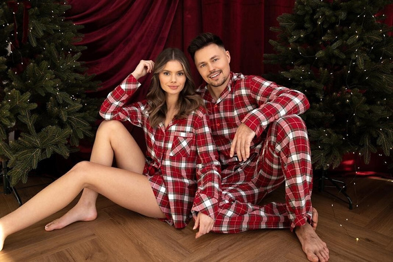 Sensis Clariel Pijamale damă din flanel 100% bumbac, carouri roșii
