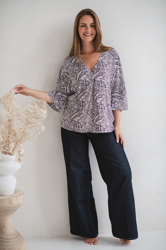 Bluză de maternitate Bahama Mama Milk&Love cu imprimeu tropical – viscoză, mâneci 3/4, oversize