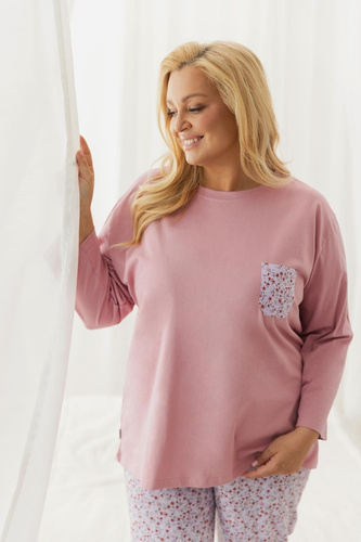 Pijamale damă Taro 3655,3656 Agnessa roz prăfuit 100% bumbac lungă