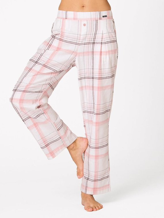 Pantaloni de pijama Key LHE 415 albi – flanelă în carouri, 100% bumbac