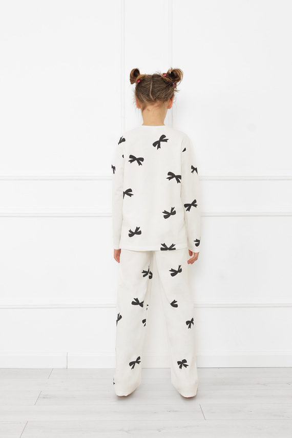 Pijama pentru fete Fiocca- ecru, bumbac, mânecă lungă și pantaloni Italian Fashion 