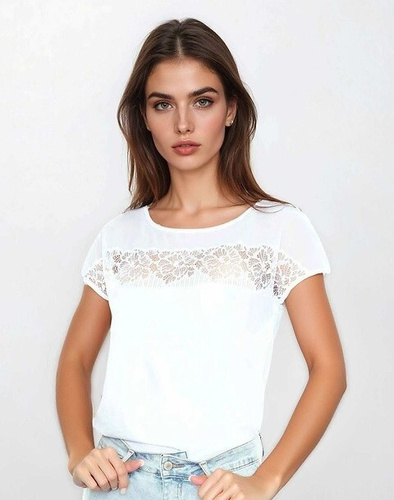 Bluză elegantă damă Trisha Eldar | Vâscoză elastică + tul și dantelă florală | Pentru birou, seară și ocazii speciale