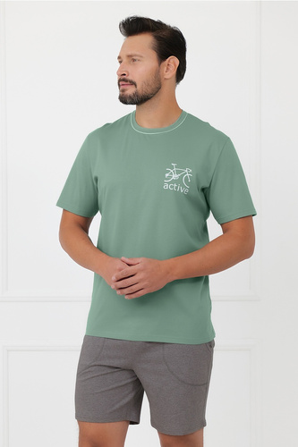 Pijamale bărbați Active Italian Fashion bumbac, scurtă, cu bicicletă, salvie