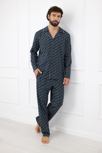 Pijamale bărbați Italian Fashion Broken 100% bumbac, lungi, cu nasturi