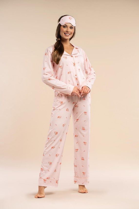 Set pijamale pentru femei MK 39 Rose Devotion Belle Reverie, roz - bumbac, cu nasturi
