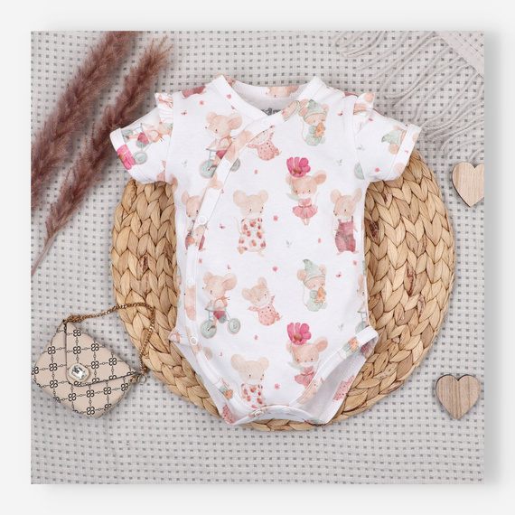 Body bebeluși Nini Little Mouse bumbac organic tip petrecut mânecă scurtă