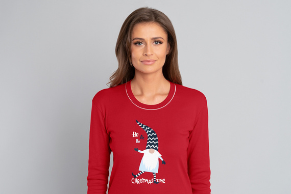 Pijama cu mânecă lungă și pantaloni lungi pentru femei Gnome Talian Fashion- roșu/print