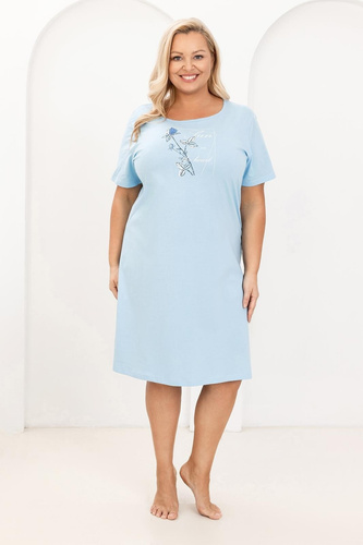 Cămașă de Noapte Damă Regina 172 din 100% Bumbac – Mânecă Scurtă, Decolteu Semicircular, Imprimeu, Lungime până la Genunchi