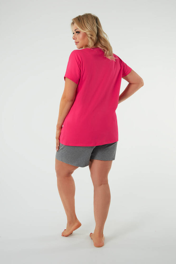 Selfie Pijama cu mânecă scurtă pentru femei, pantaloni scurți Italian Fashion - amaranth/melange