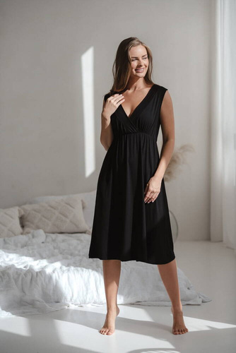 Cămașă de noapte de maternitate și alăptare Star Light din bambus Milk&Love, neagră