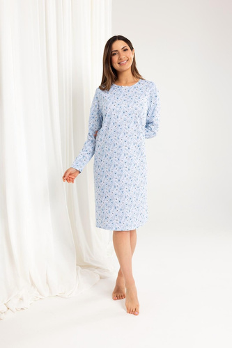 164 Cămașă de noapte Regina, albastru – mânecă lungă, croială clasică, confort pentru nopțile reci