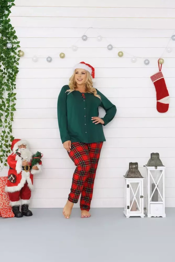 Pijama pentru femei Zorza cu mânecă lungă, pantaloni Italian Fashion - roșu/print 