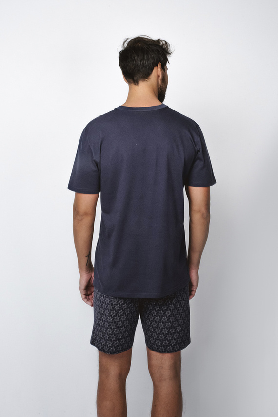 Diaz Pijama cu mânecă scurtă pentru bărbați, pantaloni scurți Italian Fashion - albastru marin/print