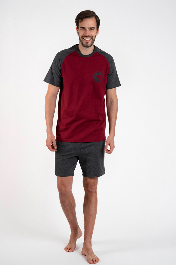 Morten Pijama cu mânecă scurtă pentru bărbați, pantaloni scurți Modă italiană - maro/c.melange