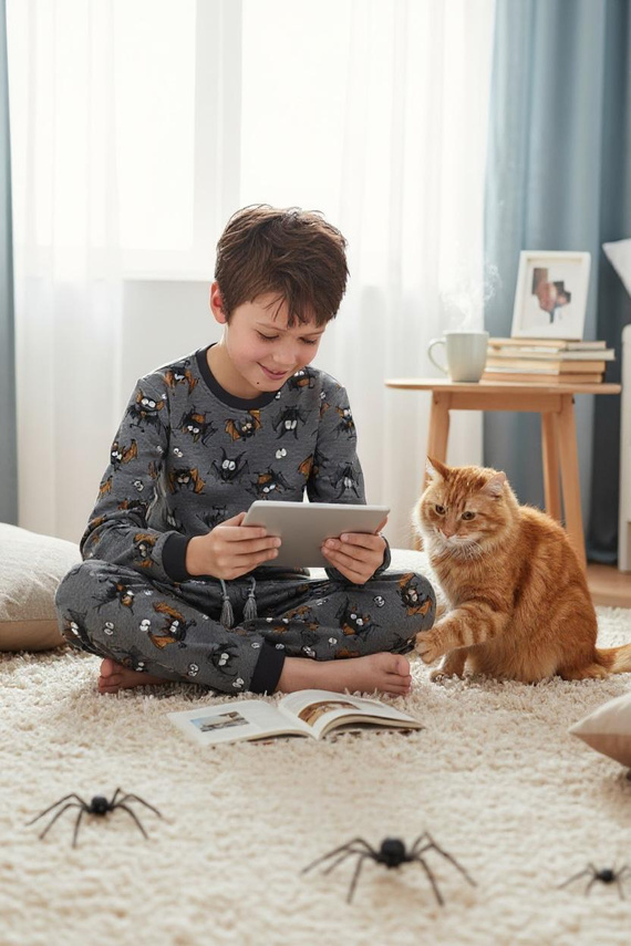 Pijamale băieți Cornette Bat 2 264/182, 263/182, gri - bumbac, mâneci lungi, model cu liliac