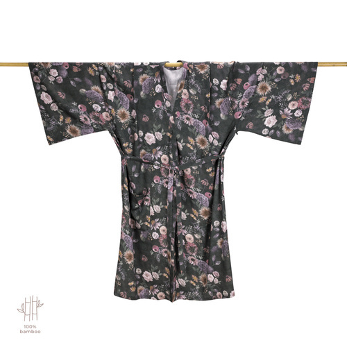 Mystery of Flowers Kimono Szlafrok bambusowy Makaszka