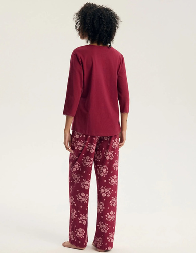 Henderson Greta 45423 Pijamale damă 100% bumbac mânecă 3/4 dantelă carmine