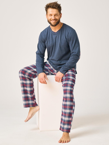 Pijamale bărbați Key MNS 410 bleumarin pantaloni flanel 100% bumbac