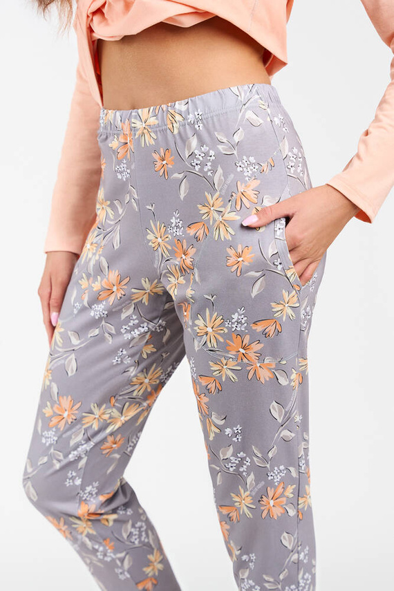 Pijama cu mânecă lungă și pantaloni pentru femei Kasali Italian Fashion - somon/print 